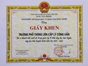 TRƯỜNG PTLC LÝ CÔNG UẨN NHẬN GIẤY KHEN CỦA GIÁM ĐỐC SỞ GD&ĐT TỈNH BẮC NINH