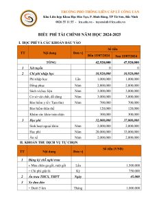 Biểu phí tài chính năm học 2024-2025 – Trường PTLC Lý Công Uẩn
